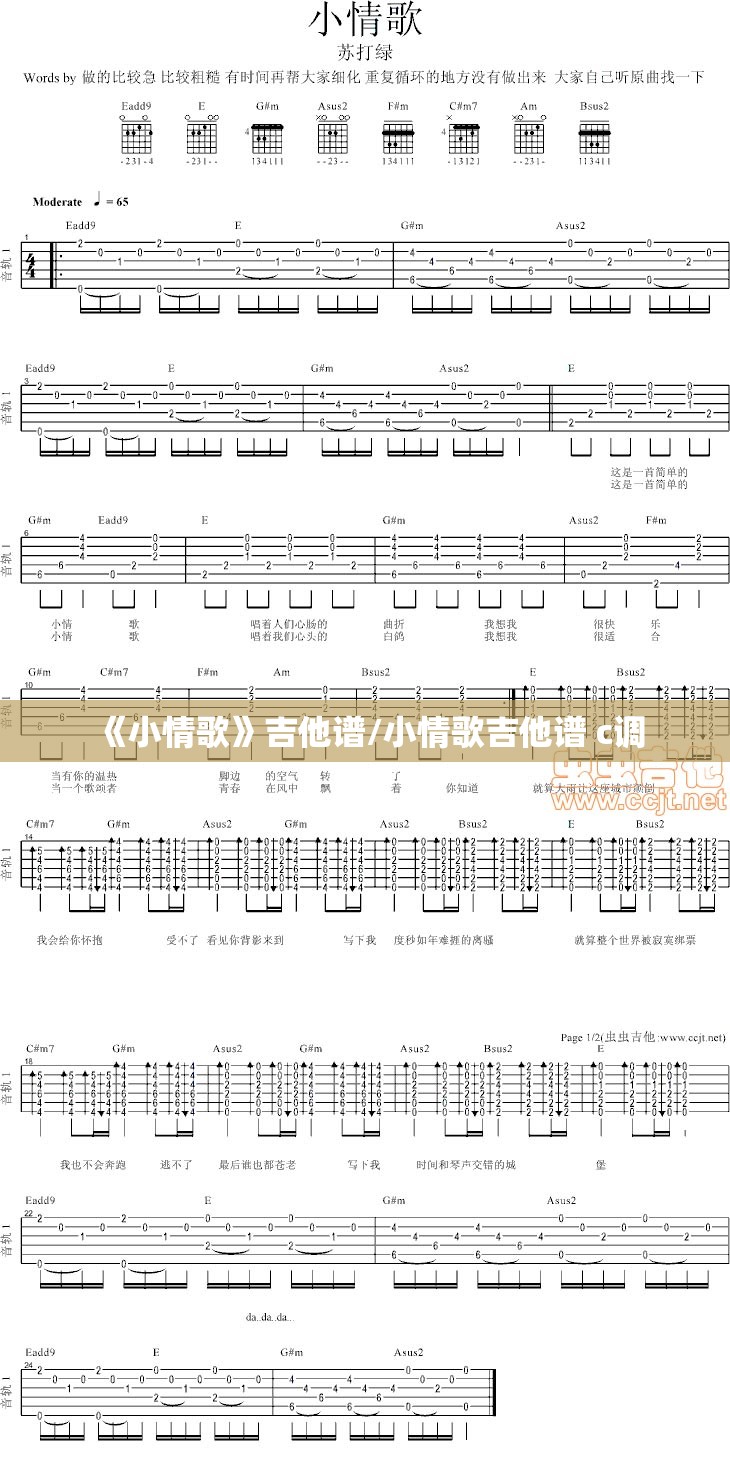 《小情歌》吉他谱/小情歌吉他谱 c调