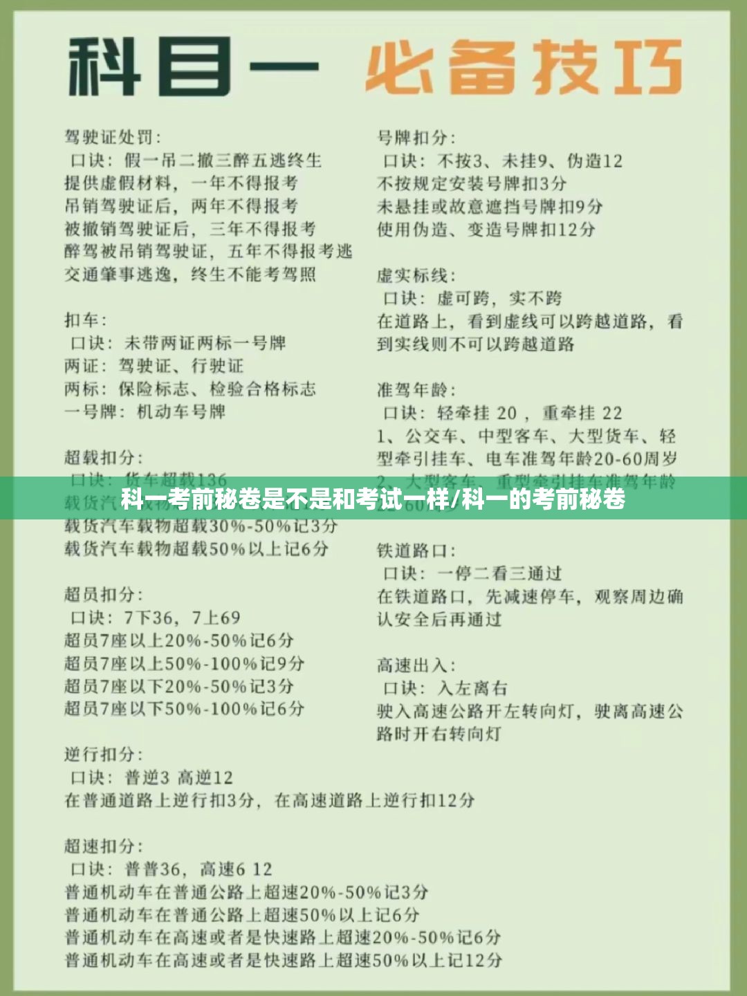 科一考前秘卷是不是和考试一样/科一的考前秘卷