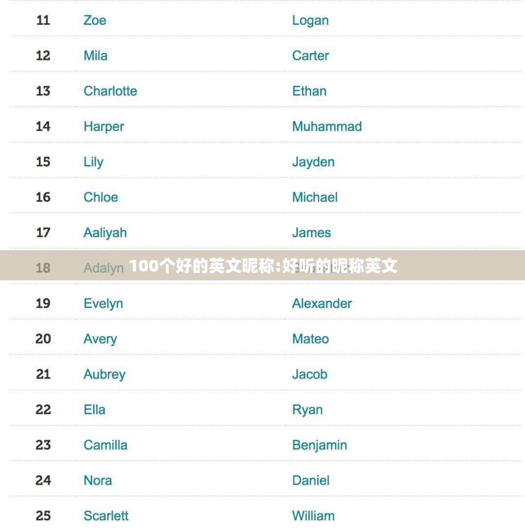100个好的英文昵称:好听的昵称英文